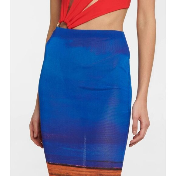 Louisa Ballou Mesh Pencil Maxi Skirt Neon Horizon Womens Size Small - Picture 2 of 9